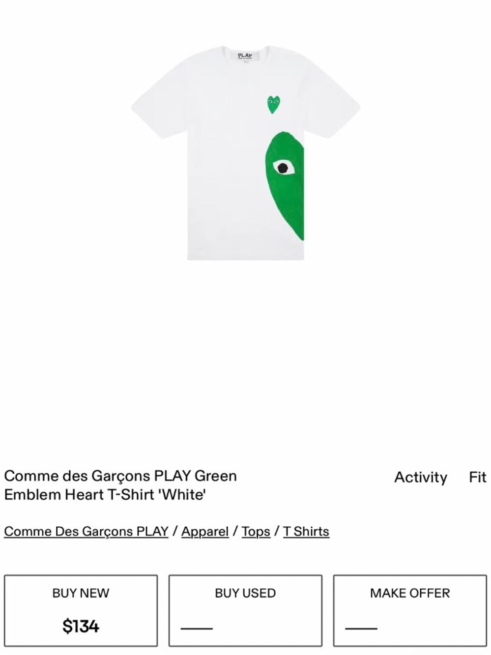Comme des Garçons PLAY White Tee with Green Heart Graphics